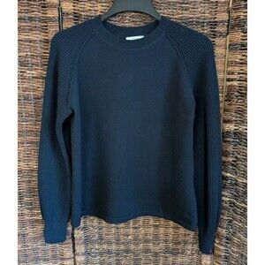 Vince 100% Cotton Sweater Small Navy Blue  Raglan Sleeve Ribbed Men's Minimalist